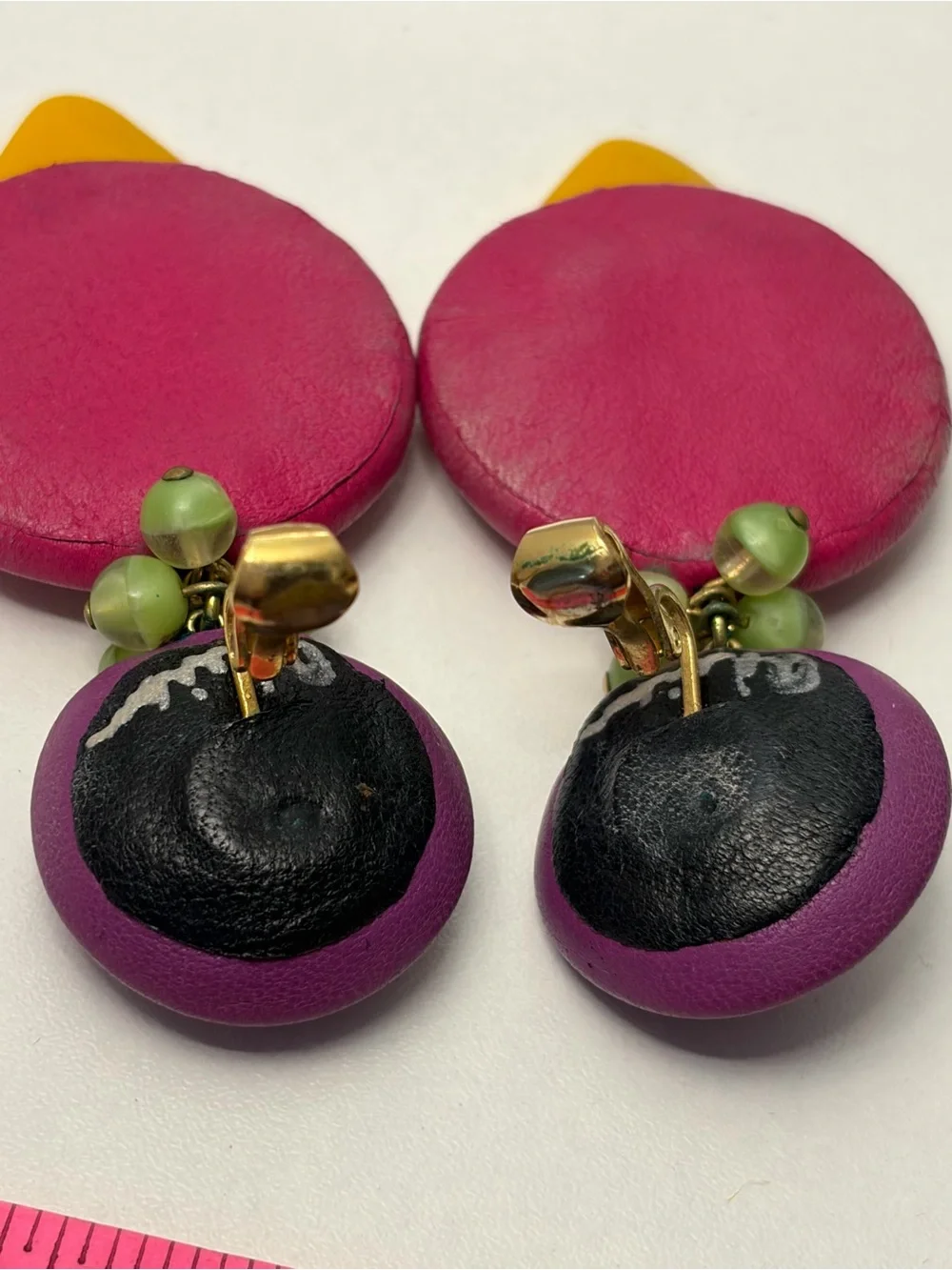 Epic Y2K ALL LEATHER Artisan SIGNED Chunky Statement Earrings Purple Pink Yellow